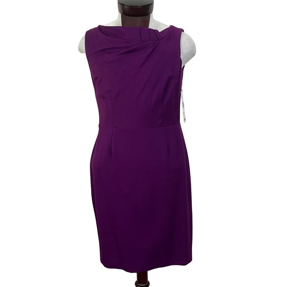 Jones NY Plum Purple Sleeveless Dress Pleated Ruche Accent Neck Size 10 - Picture 6 of 13